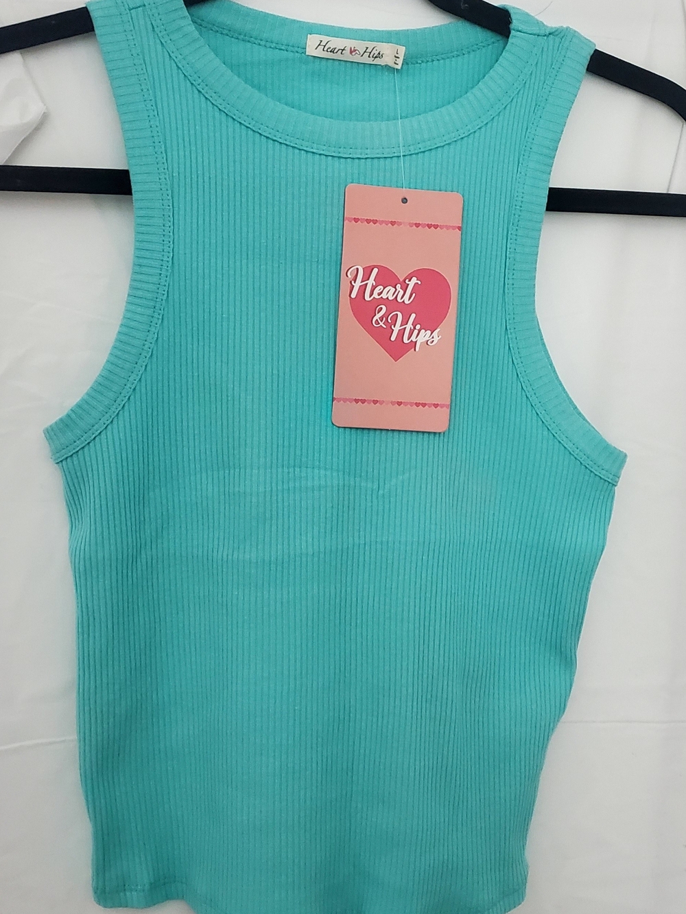Heart Hips Ribbed Tank Top - Aqua Blue